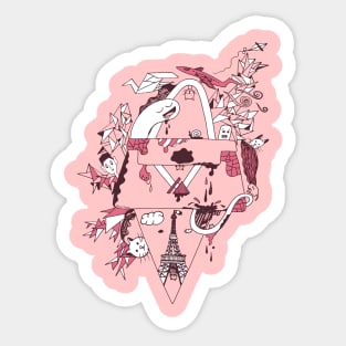 Pink and White Seven Cats In Paris Sticker